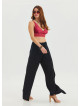 Black Bohemian Trousers with Elastic Waist and Tie Detail 4474